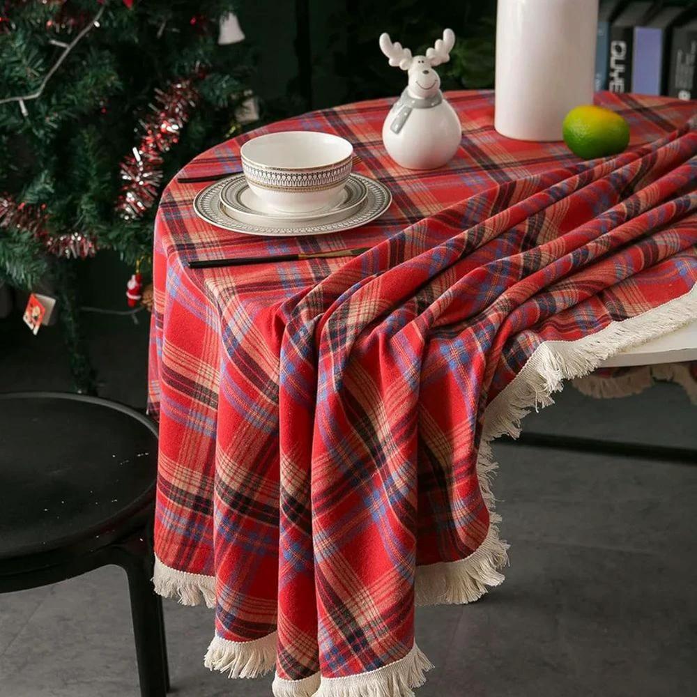 Vintage Holiday Plaid Round Tablecloth by Casa & Beyond