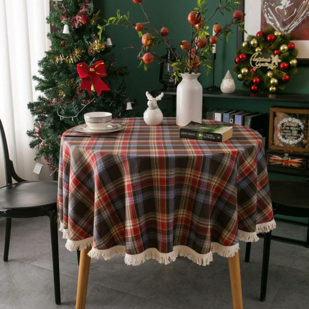 Vintage Holiday Plaid Round Tablecloth by Casa & Beyond