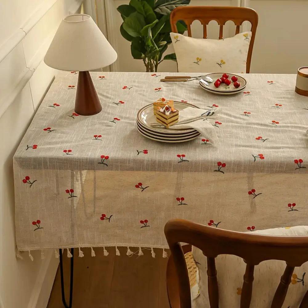 Vintage Red Cherry Tassel Tablecloth by Casa & Beyond