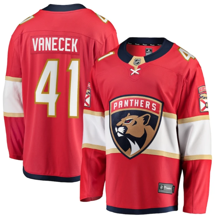 Vitek Vanecek 41 Florida Panthers 2025 Breakaway Player Men Jersey Red by Hockey David
