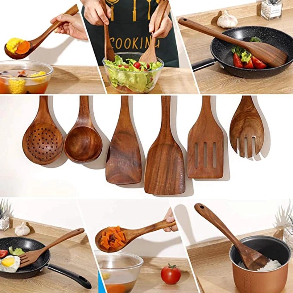 Natural Wood Tableware and Kitchen Tool Set - Non-Scratch & Easy to Clean Bowlift by Bowlift