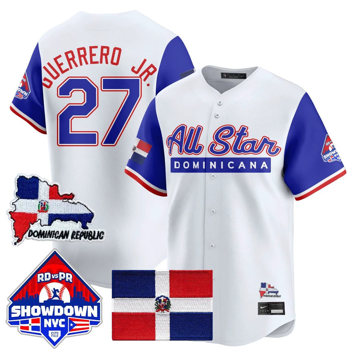 Vlad Guerrero Jr Jersey #27 Dominican Republic Baseball All-Star 2025 Blue Sleeves by My Store