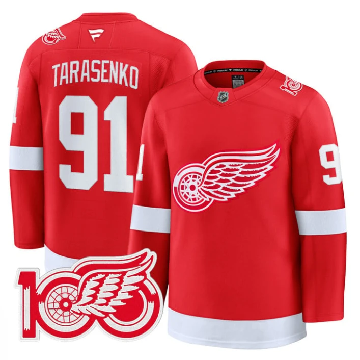 Vladimir Tarasenko Jersey #91 Detroit Red Wings 100th Anniversary Stitched Red by Hockey David