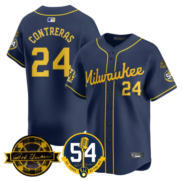 William Contreras Jersey #24 Milwaukee Brewers 2025 Bob Uecker, 54 Seasons for Brewers Stitched Navy by My Store