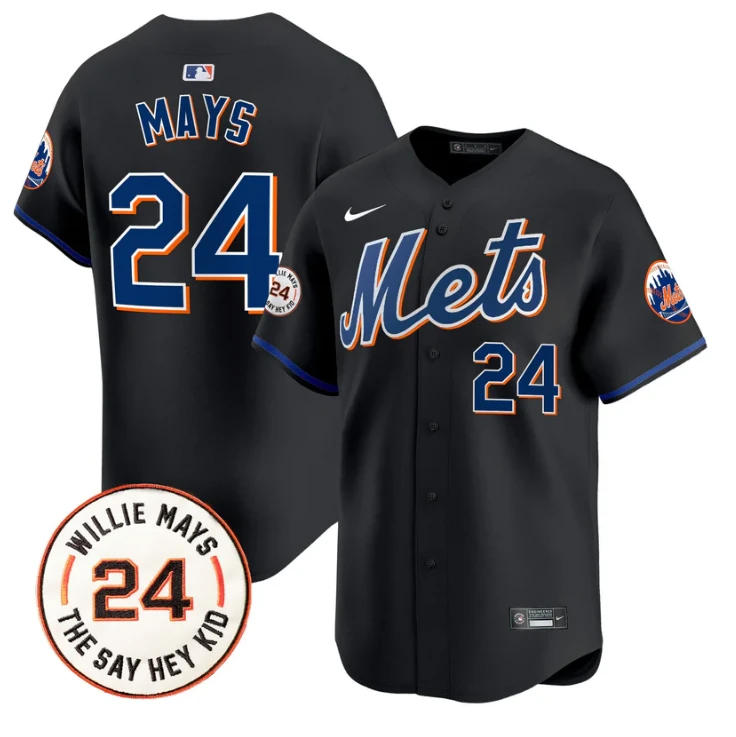 Willie Mays Jersey #24 New York Mets Willie Mays Patch Vapor Premier Limited Stitched Black by My Store