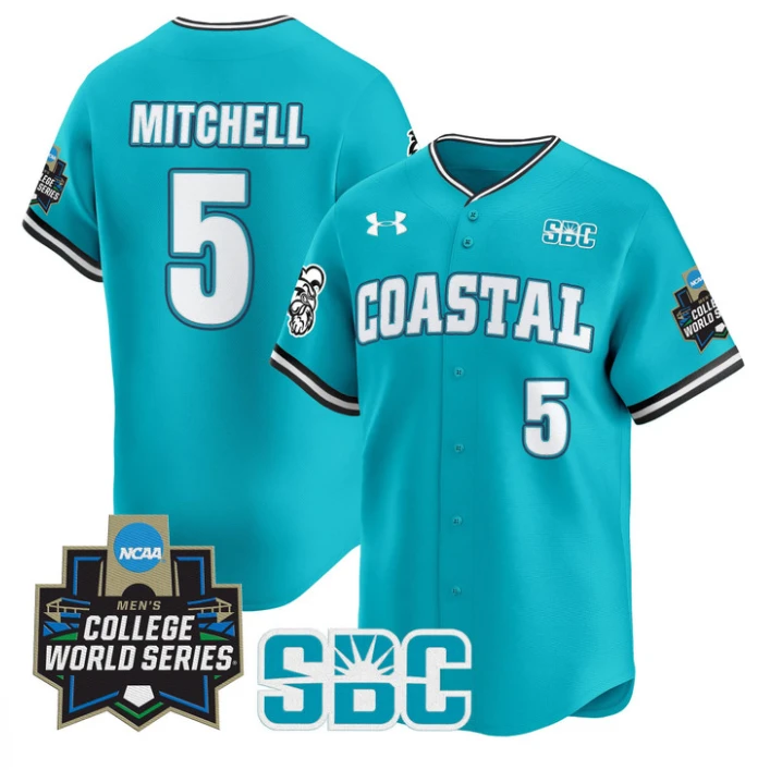Walker Mitchell Jersey #5 Coastal Carolina Chanticleers 2025 World Series Teal by My Store