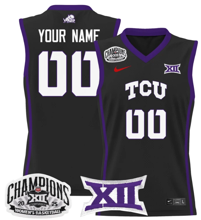 Women's Custom TCU Horned Frogs Jersey 2025 Champions Lightweight Black by My store basketball