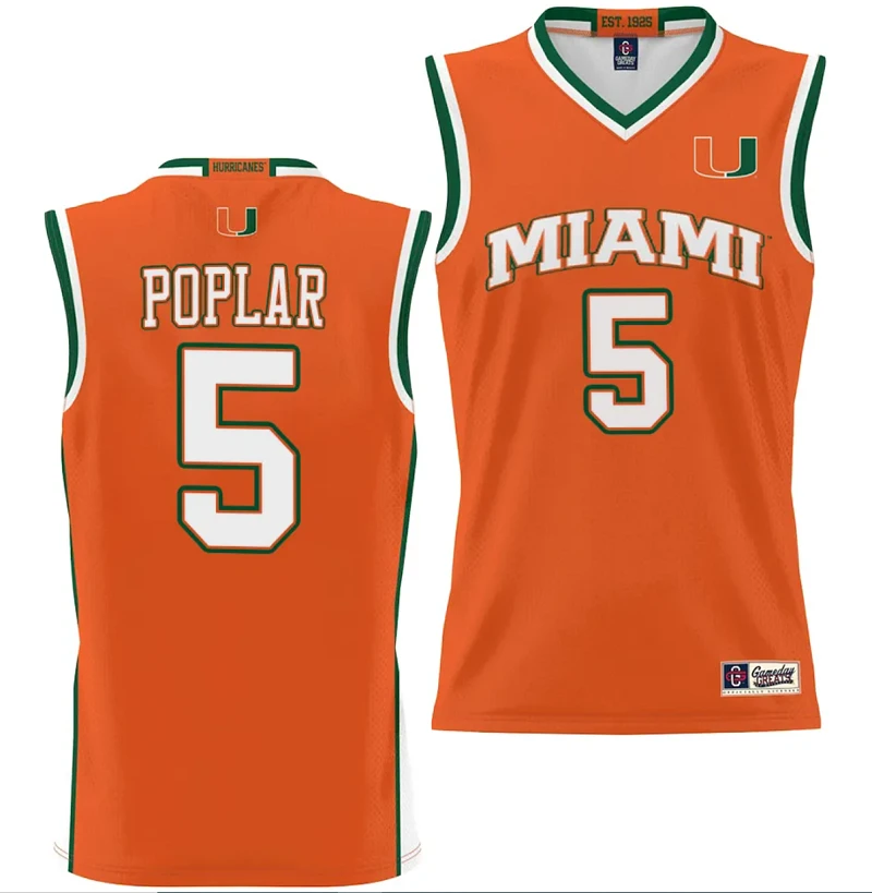 Wooga Poplar Jersey #5 Miami Hurricanes NIL College Basketball Lightweight Orange by My store basketball