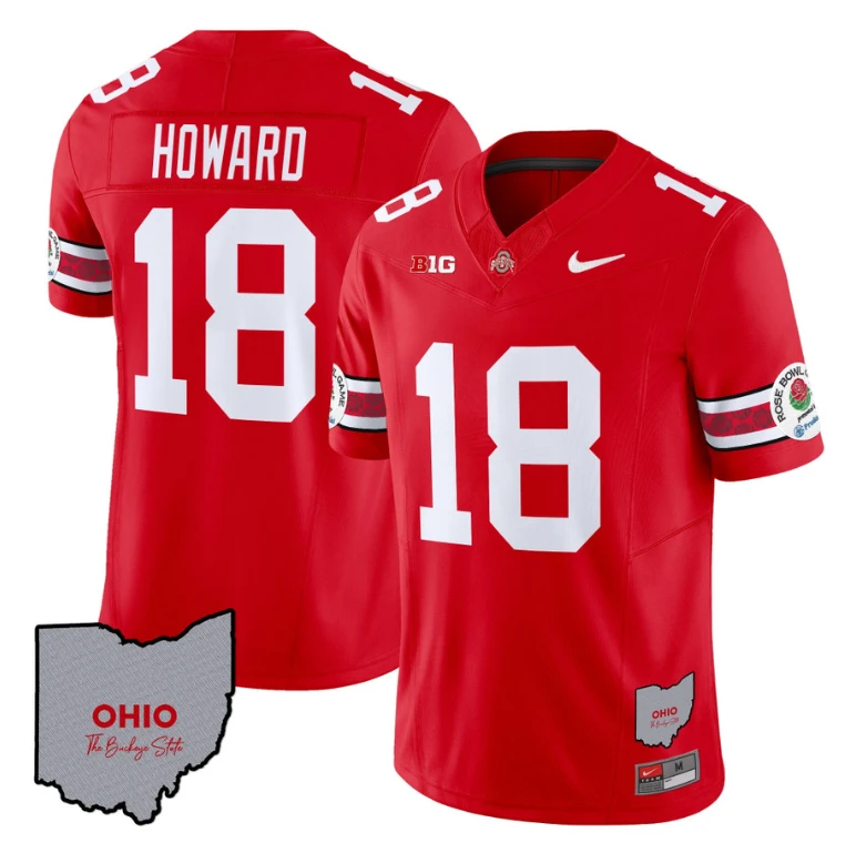 Will Howard Jersey #18 Ohio State Rose Bowl Patch Football V3 Stitched Red by NCAA Football Jersey