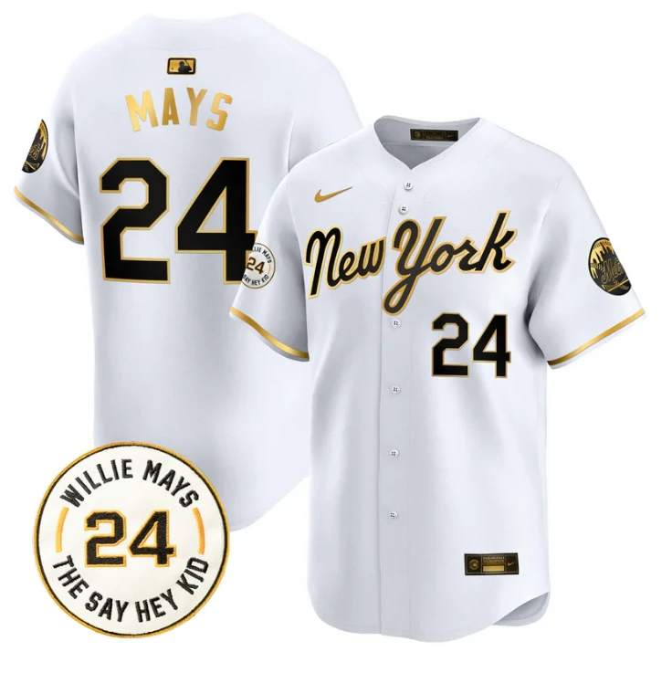 Willie Mays Jersey #24 New York Mets Willie Mays Patch Vapor Premier Limited Stitched New York Gold by My Store