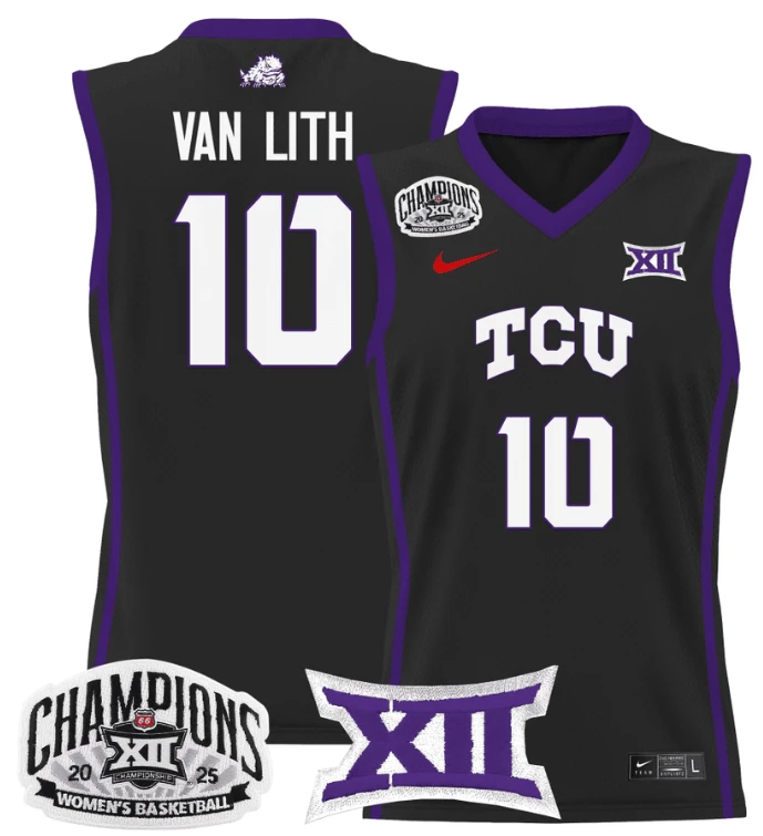 Women's Hailey Van Lith Jersey #10 TCU Horned Frogs 2025 Champions Black by My store basketball