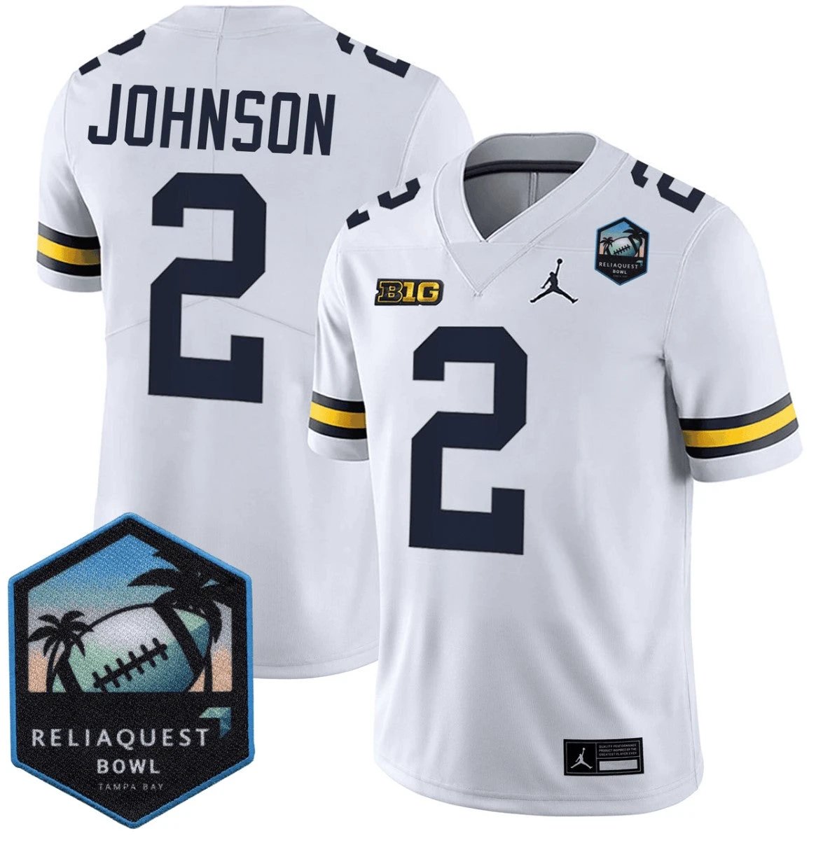 Will Johnson Jersey #2 Michigan Wolverines ReliaQuest Bowl Patch Vapor White by NCAA Football Jersey