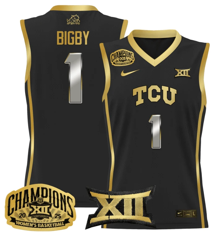 Women's Taylor Bigby Jersey #1 TCU Horned Frogs 2025 Champions Black Gold by My store basketball