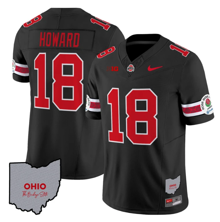 Will Howard Jersey #18 Ohio State Rose Bowl Patch Football V3 Black by NCAA Football Jersey
