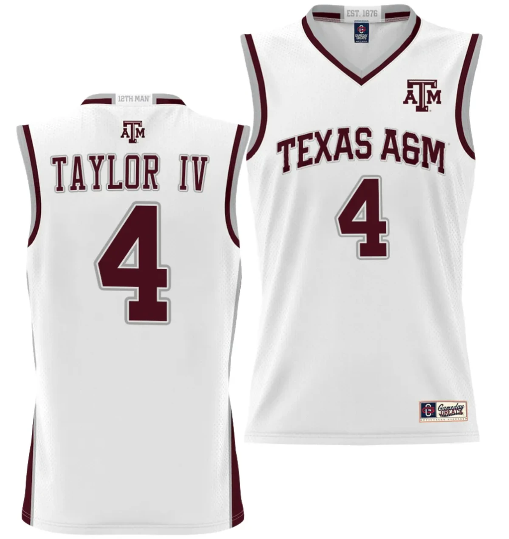 Wade Taylor IV Jersey #4 Texas Aggies NIL College Basketball Jersey Lightweight White by My store basketball