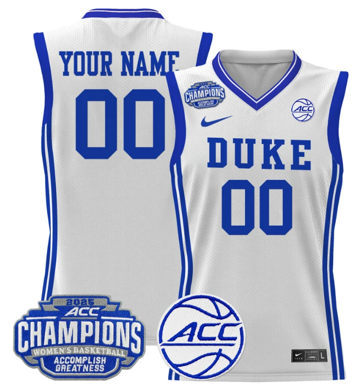 Women's Custom Duke Blue Devils Jersey 2025 ACC Champions Lightweight White by My store basketball