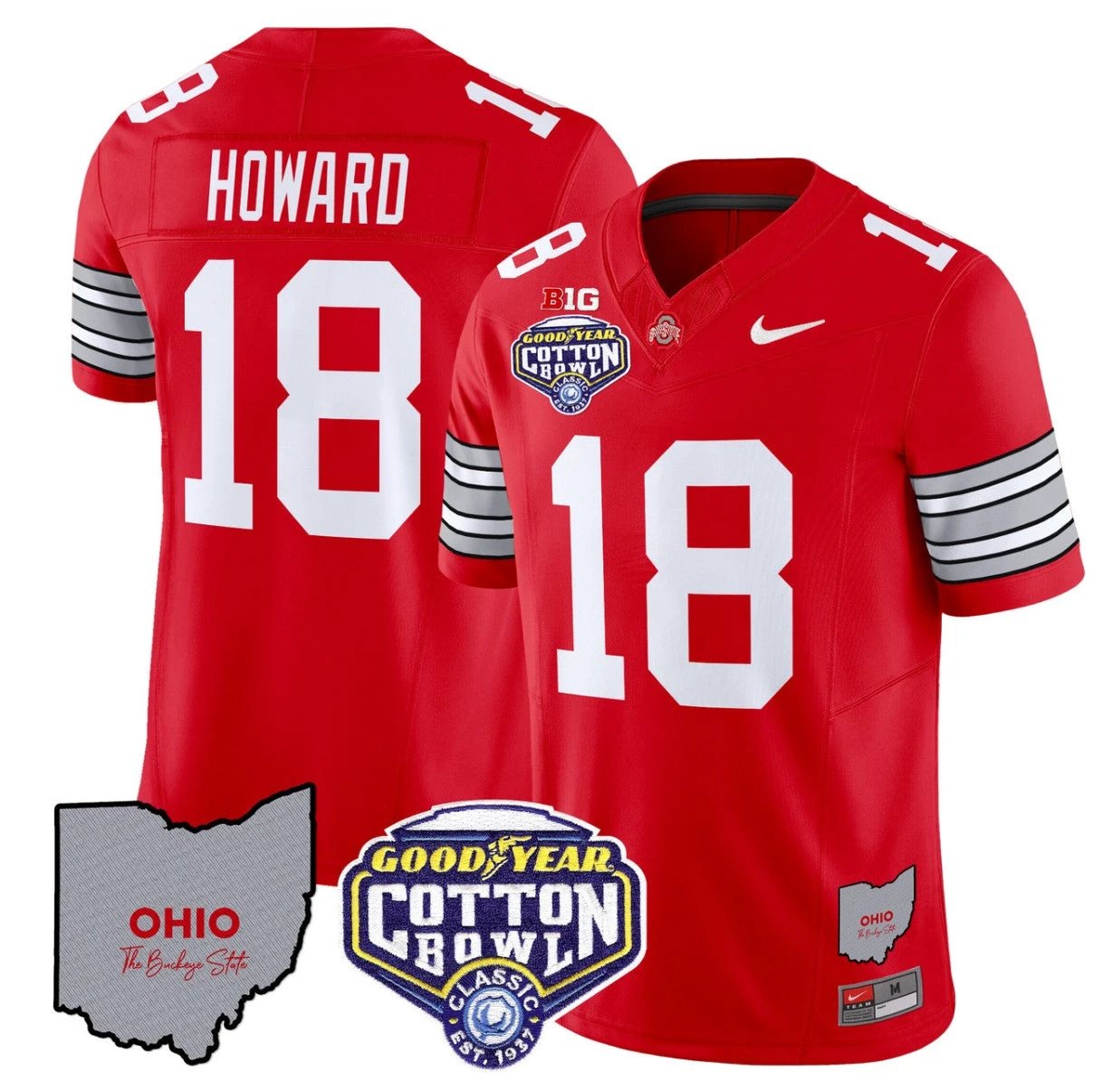 Will Howard Jersey #18 Ohio State Buckeyes Cotton Bowl Patch Stitched Red by NCAA Football Jersey