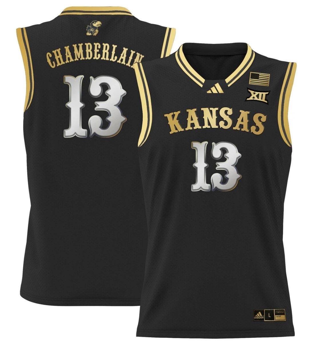 Wilt Chamberlain Jersey #13 Kansas Jayhawks 2024 Lightweight Basketball Black Gold by My store basketball