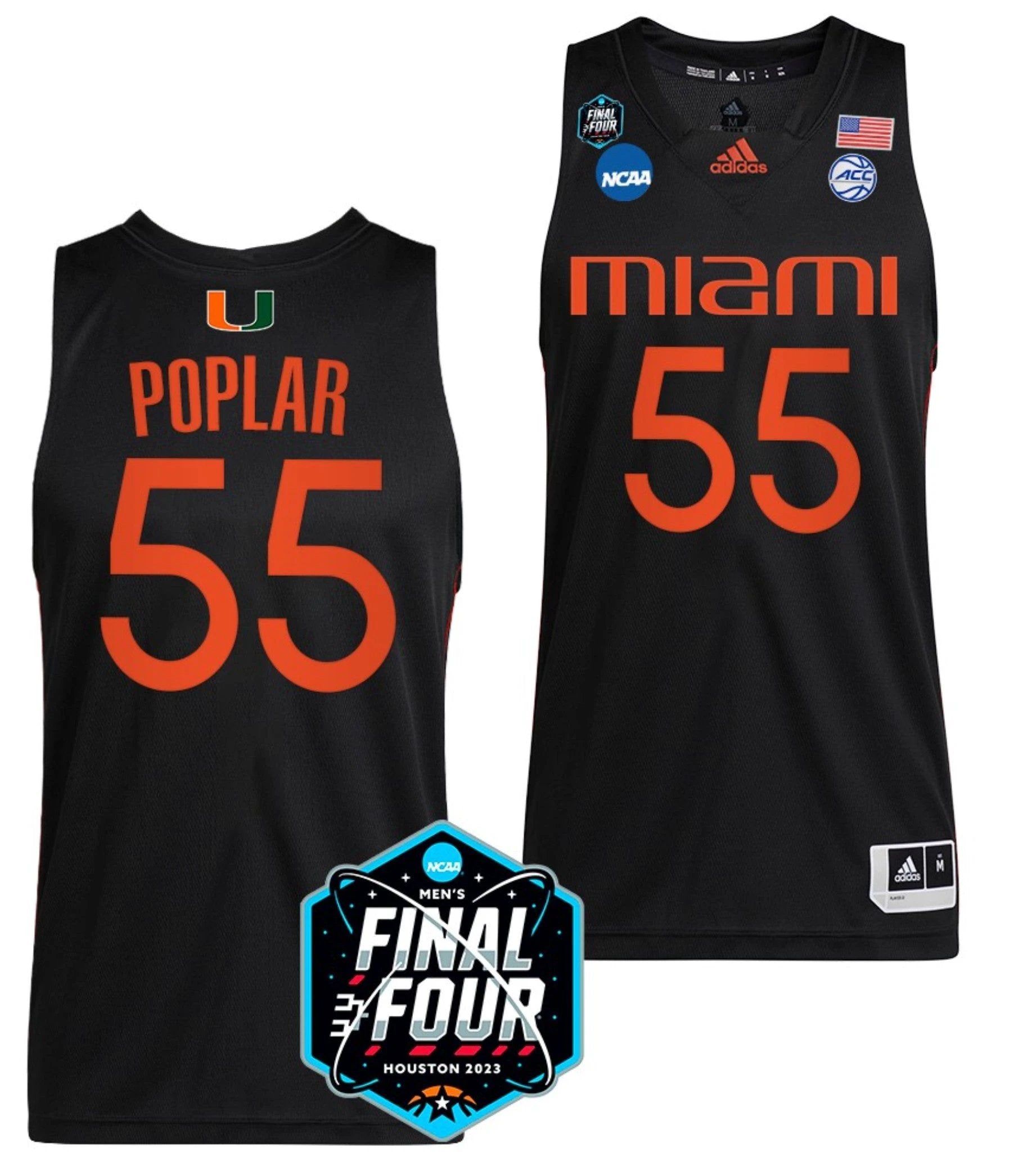 Wooga Poplar Jersey Miami Hurricanes 2023 NCAA March Madness Black College Basketball #55 by My store basketball