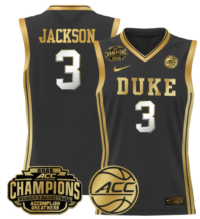 Women's Ashlon Jackson Jersey #3 Duke Blue Devils 2025 ACC Champions Black Gold by My store basketball