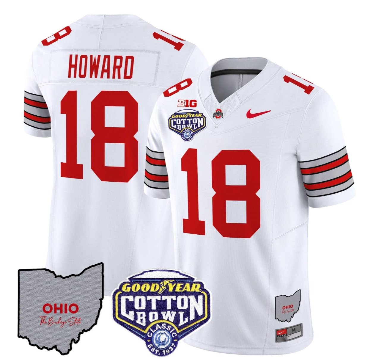 Will Howard Jersey #18 Ohio State Buckeyes Cotton Bowl Patch Stitched White by NCAA Football Jersey