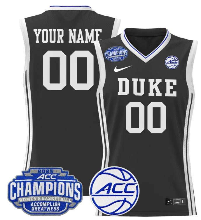 Women's Custom Duke Blue Devils Jersey 2025 ACC Champions Lightweight Black by My store basketball