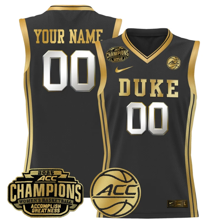 Women's Custom Duke Blue Devils Jersey 2025 ACC Champions Lightweight Black Gold by My store basketball