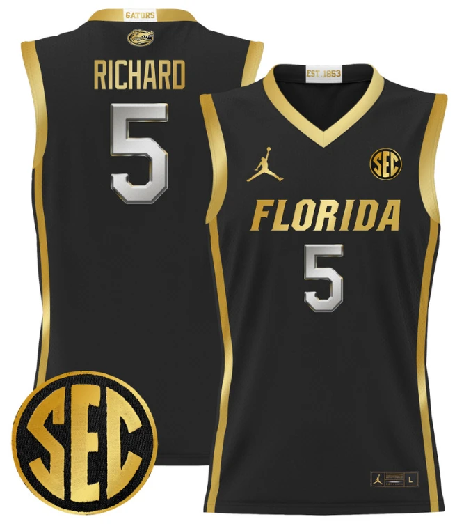 Will Richard Jersey #5 Florida Gators 2024 Lightweight Basketball Black Gold by My store basketball