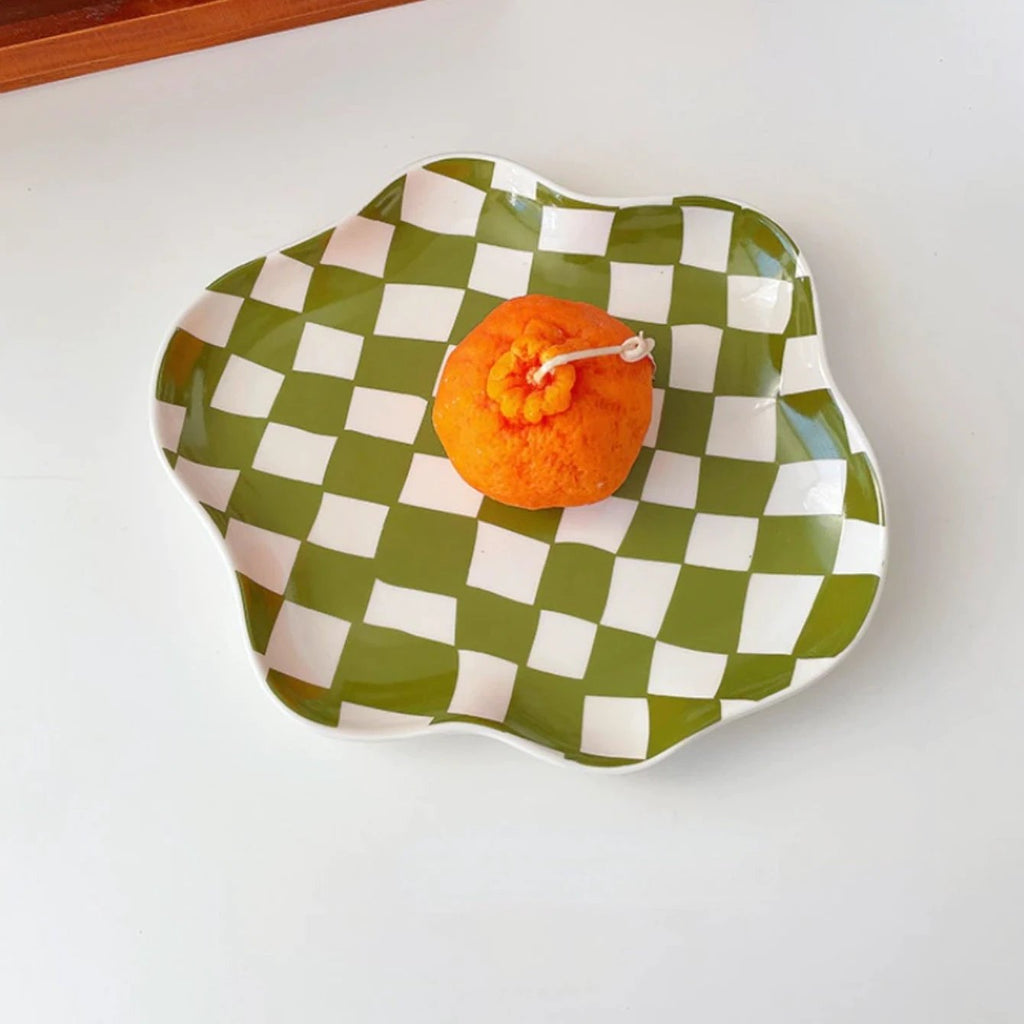 Wavy Edge Checkerboard Tray - Black, Green by Bowlift