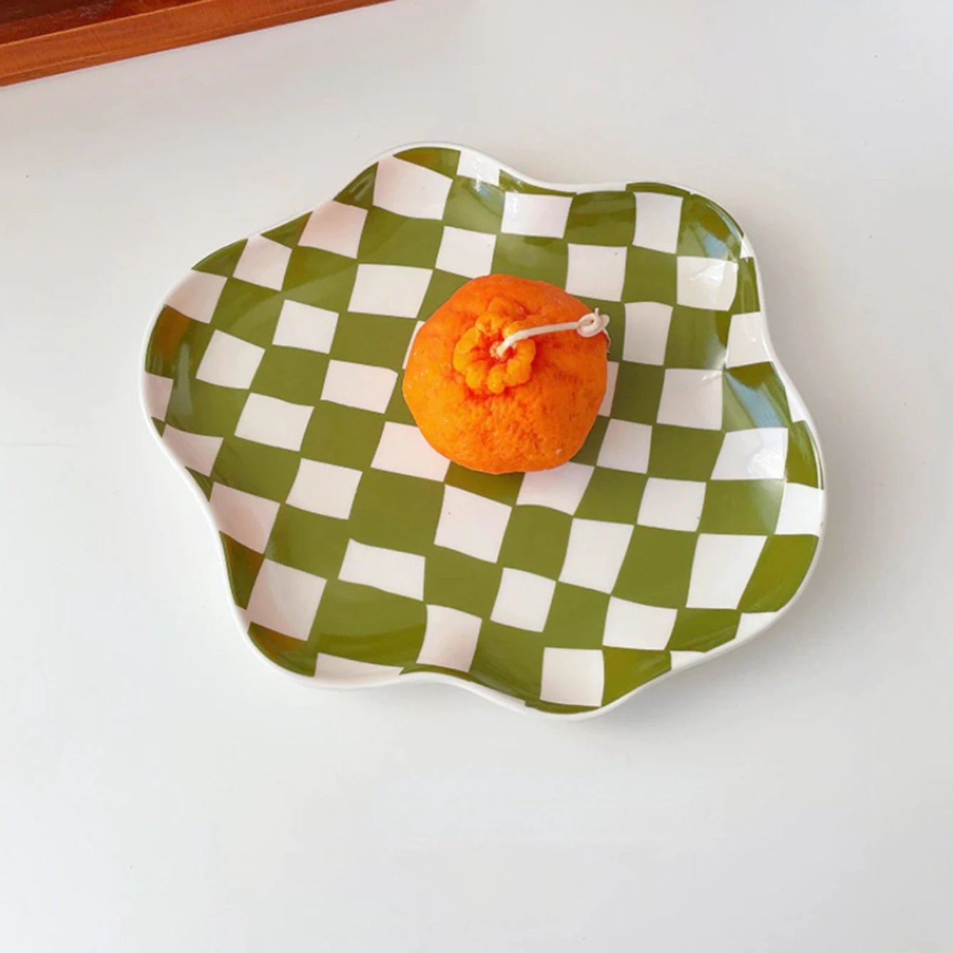Wavy Edge Checkerboard Tray - Black, Green by Bowlift