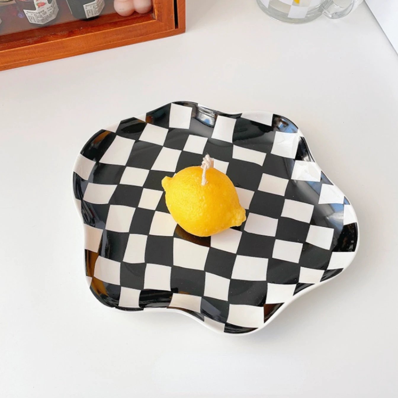 Wavy Edge Checkerboard Tray - Black, Green by Bowlift
