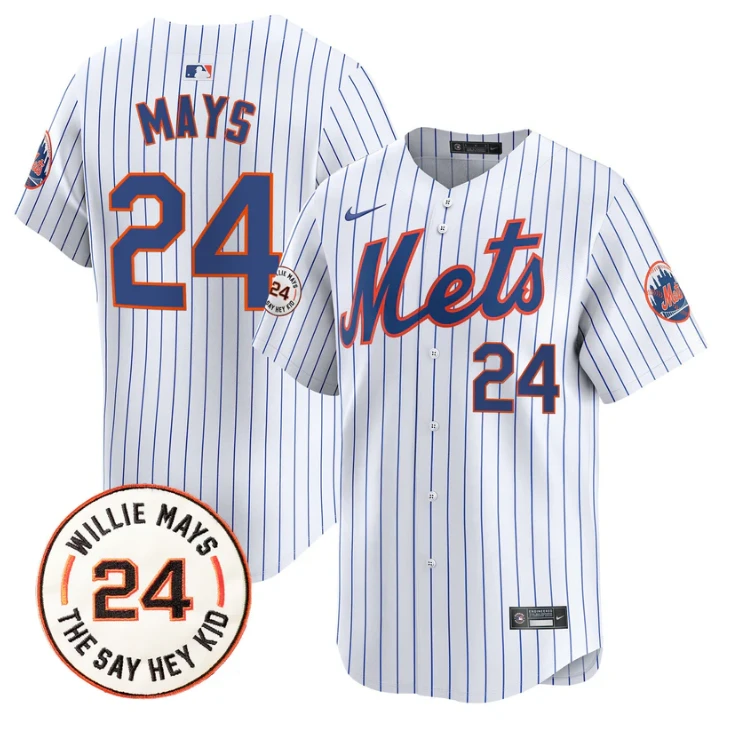Willie Mays Jersey #24 New York Mets Willie Mays Patch Vapor Premier Limited Stitched White by My Store