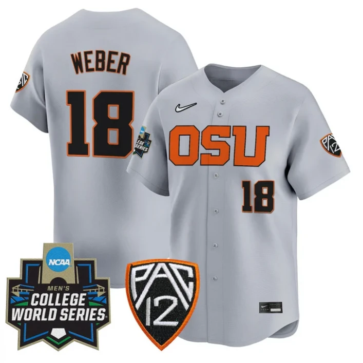 Wilson Weber Jersey #18 Oregon State Beavers 2025 World Series Stitched Gray by My Store