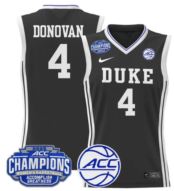 Women's Jadyn Donovan Jersey #4 Duke Blue Devils 2025 ACC Champions Black by My store basketball