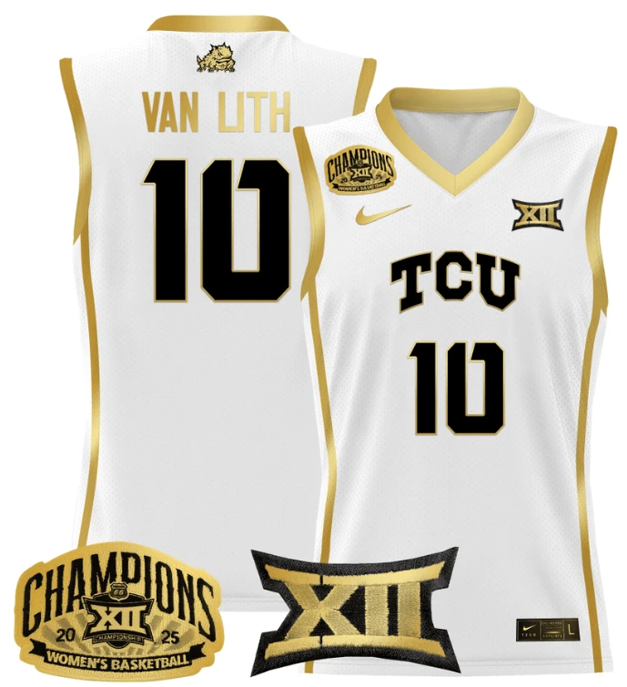 Women's Hailey Van Lith Jersey #10 TCU Horned Frogs 2025 Champions White Gold by My store basketball
