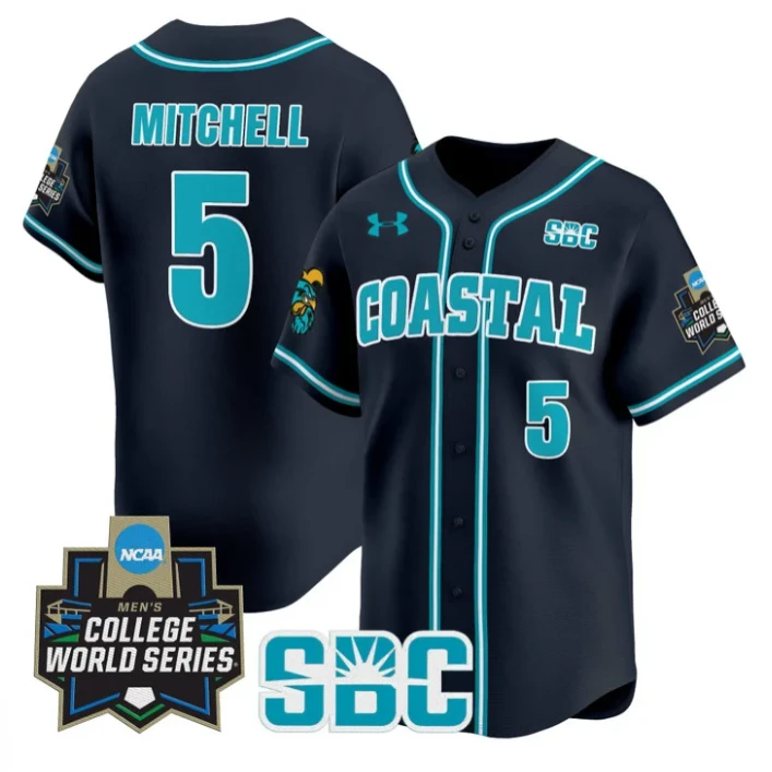 Walker Mitchell Jersey #5 Coastal Carolina Chanticleers 2025 World Series Navy by My Store