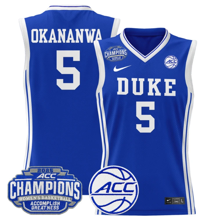 Women's Oluchi Okananwa Jersey #5 Duke Blue Devils 2025 ACC Champions Royal by My store basketball
