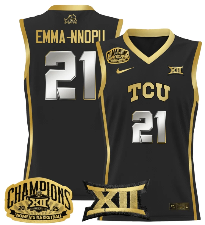 Women's Emma Nnopu Jersey #21 TCU Horned Frogs 2025 Champions Black Gold by My store basketball