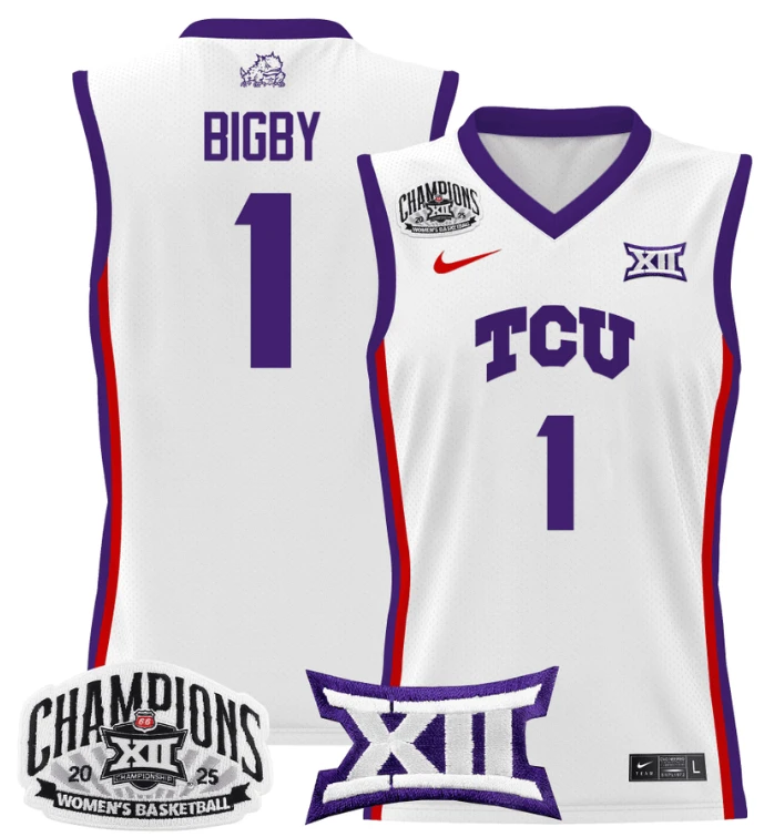 Women's Taylor Bigby Jersey #1 TCU Horned Frogs 2025 Champions White by My store basketball