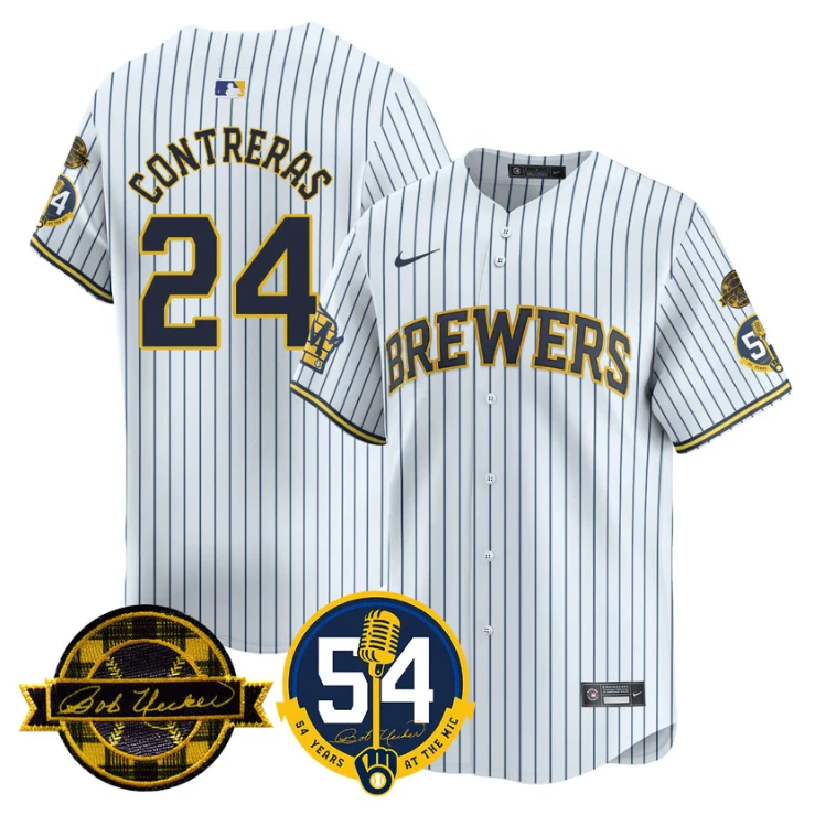 William Contreras Jersey #24 Milwaukee Brewers 2025 Bob Uecker, 54 Seasons for Brewers Stitched White by My Store