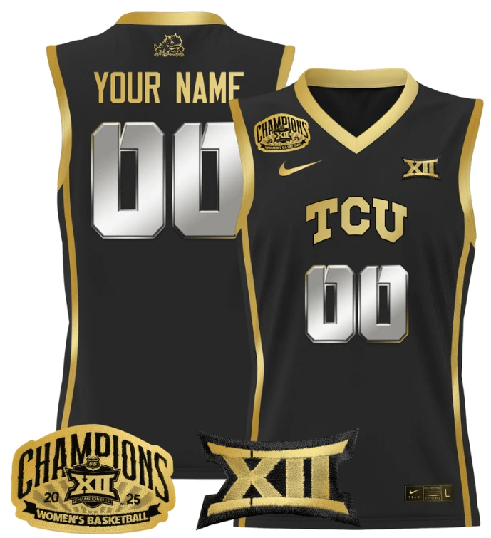 Women's Custom TCU Horned Frogs Jersey 2025 Champions Lightweight Black Gold by My store basketball