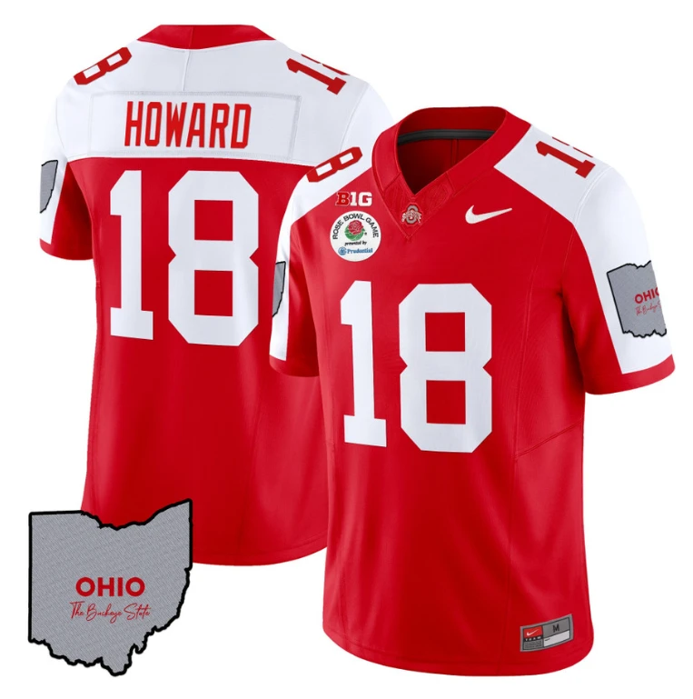 Will Howard Jersey #18 Ohio State Rose Bowl Patch Football V3 Red Alternate by NCAA Football Jersey