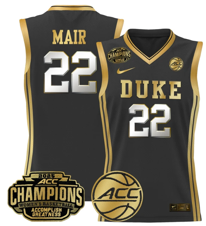 Women's Taina Mair Jersey #22 Duke Blue Devils 2025 ACC Champions Black Gold by My store basketball