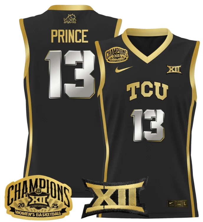 Women's Sedona Prince Jersey #13 TCU Horned Frogs 2025 Champions Black Gold by My store basketball