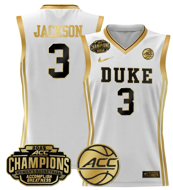 Women's Ashlon Jackson Jersey #3 Duke Blue Devils 2025 ACC Champions White Gold by My store basketball