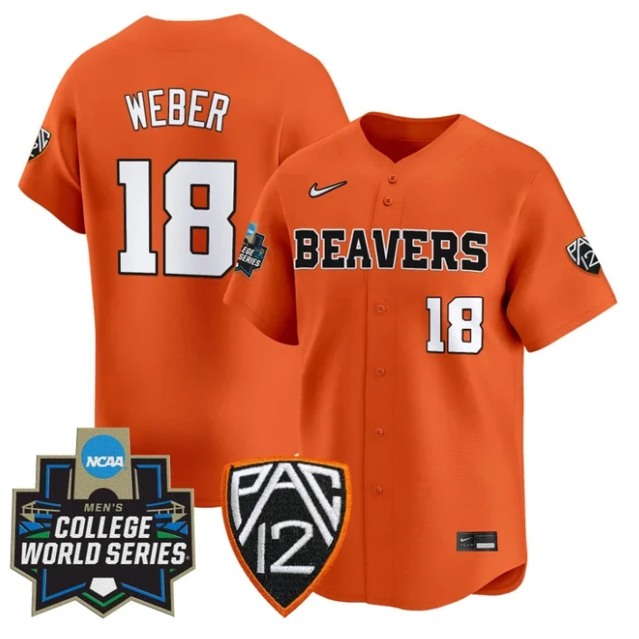 Wilson Weber Jersey #18 Oregon State Beavers 2025 World Series Stitched Orange by My Store
