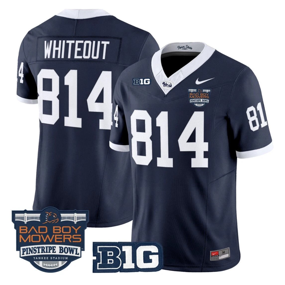WHITEOUT Jersey #814 Penn State Throwback Pinstripe Bowl Patch Stitched by My Store NCAA Football Jerseys