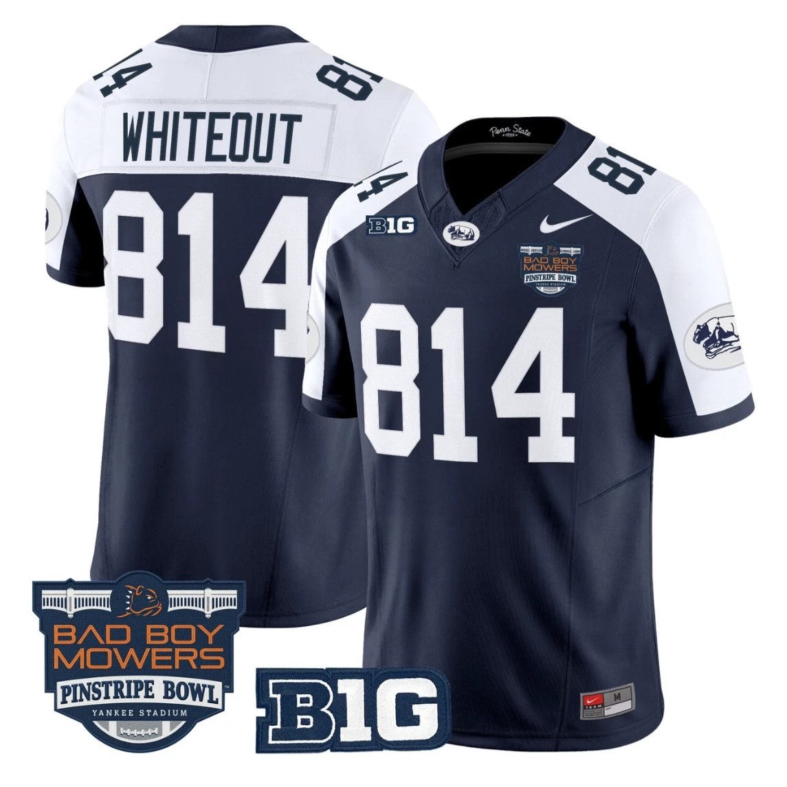 WHITEOUT Jersey #814 Penn State Throwback Pinstripe Bowl Patch Stitched by My Store NCAA Football Jerseys