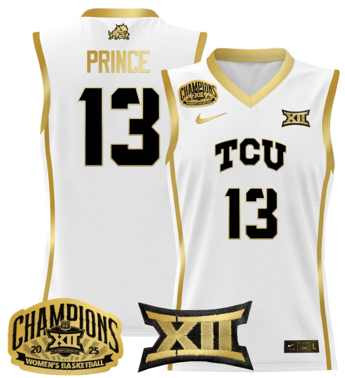 Women's Sedona Prince Jersey #13 TCU Horned Frogs 2025 Champions White Gold by My store basketball