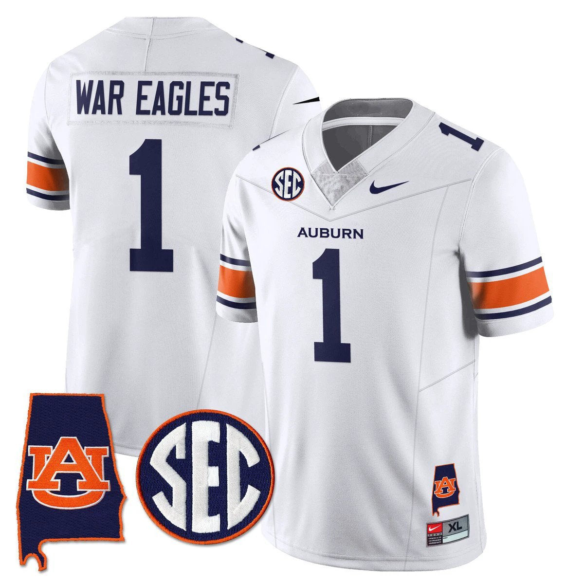 War Eagles Jersey #1 Auburn Tigers Alabama Patch Vapor Stitched White by My Store NCAA Football Jerseys